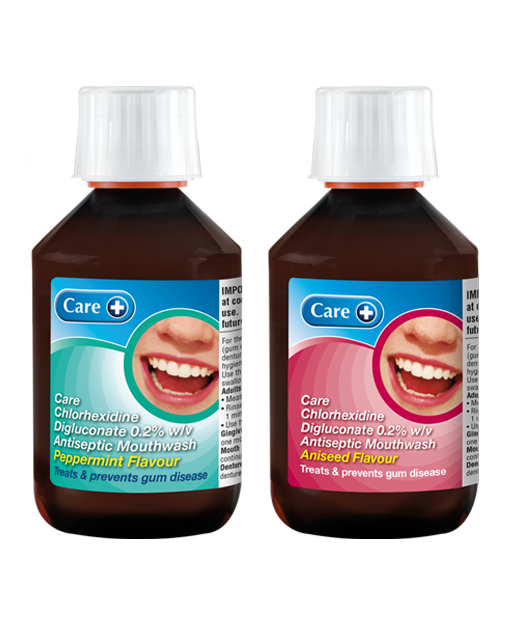 Care Chlorhexidine Mouthwash Bottles Mint and Aniseed